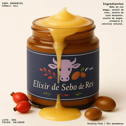 Elixir de Sebo de Res + Vitamina E, Rosa Mosqueta y Escencia de Argan